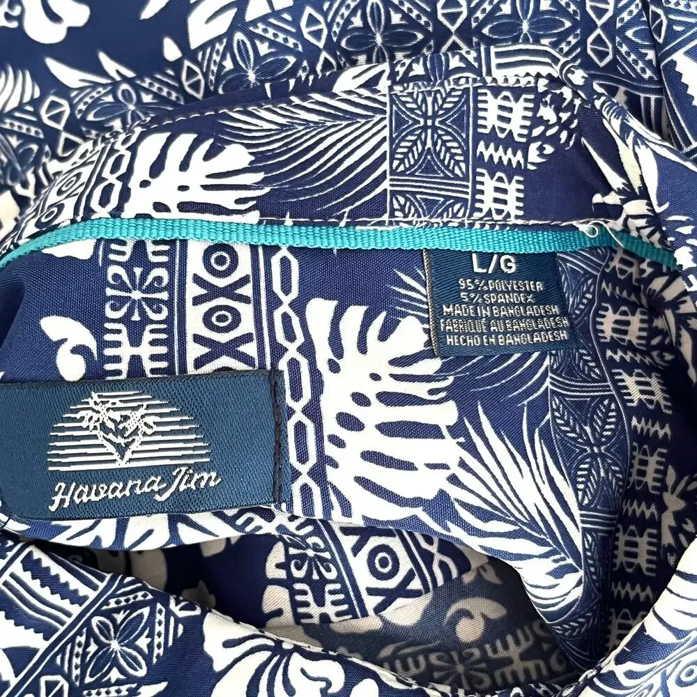 Havana Jim Tropical Button Down Shirt Blue White Large